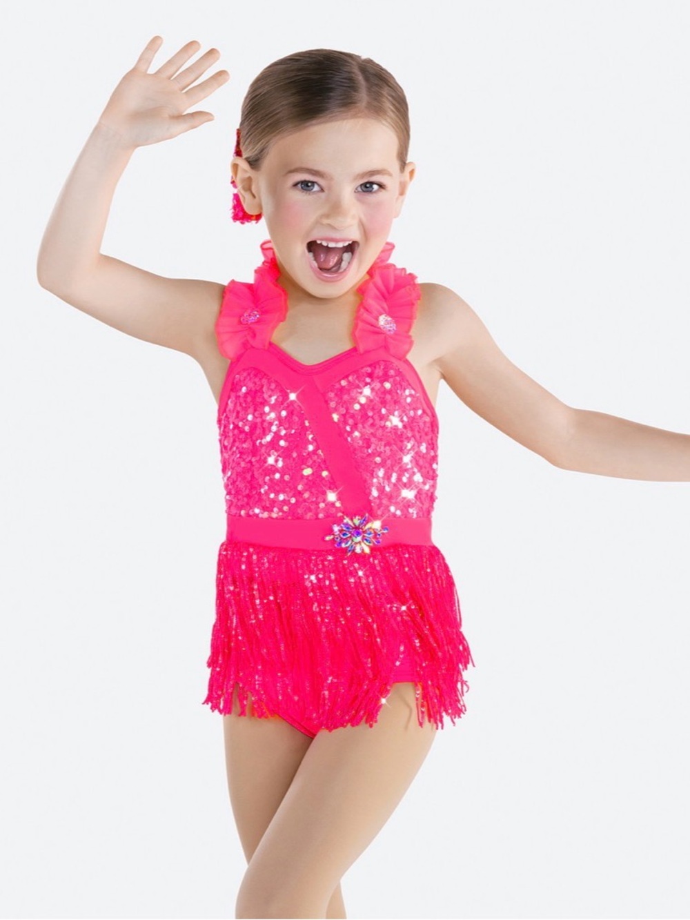 Resolution Girls Hot Pink Sequin Fringe Dance Costume